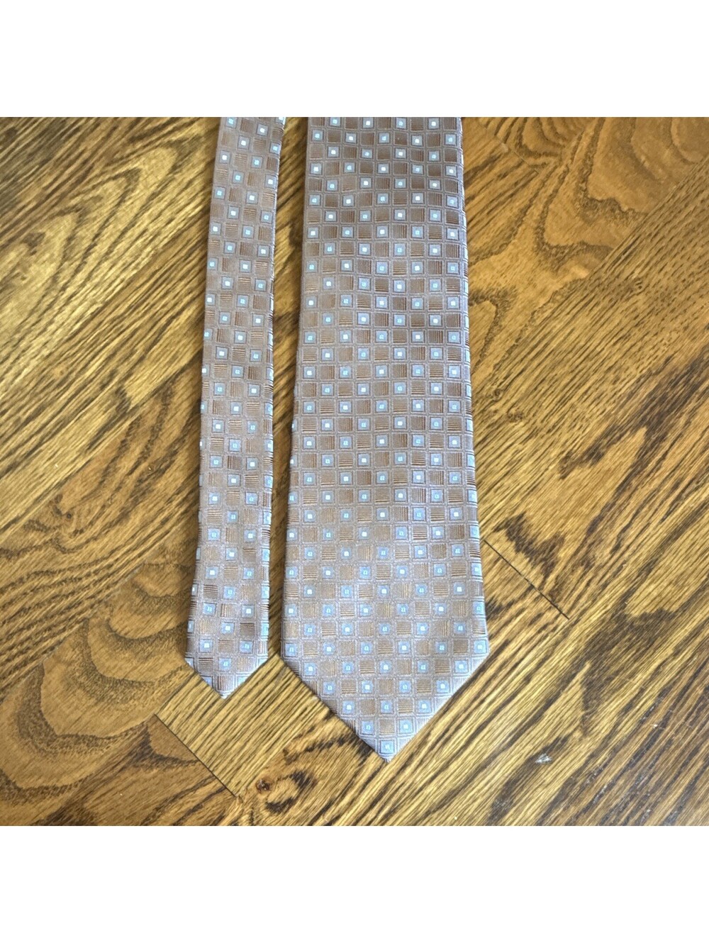 Bocara 100% Silk Woven Brown Blue White Geometric Men’s Tie Classic
